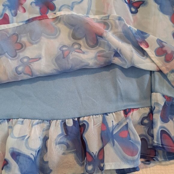 Blueberi Boulevard girls size 6X dress sheer lined fabric shades of blue & red - Picture 5 of 5